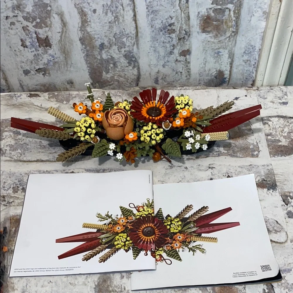 Lego Floral Centerpiece in Red, Orange, Yellow, Green, Brown, White
